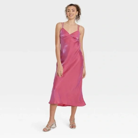 NWT Wild Fable Iridescent Double Strap Maxi Slip Dress - Picture 3 of 11
